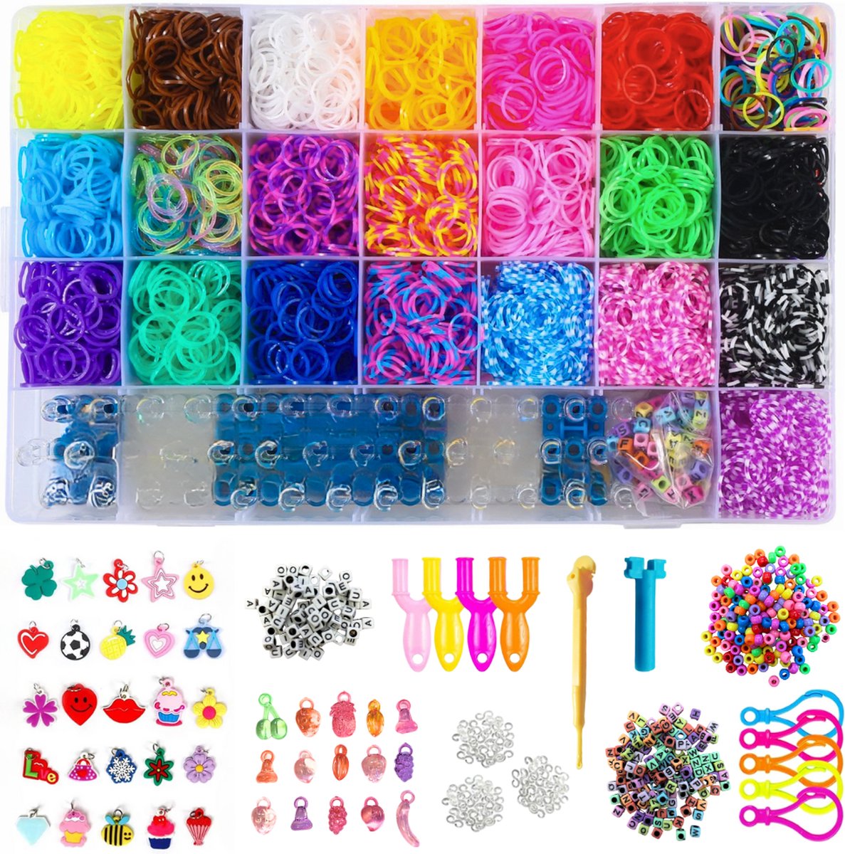 ZoeZo - Loombandjes - Starterspakket - Loomelastiekjes - Loomen - Loom pakket - Latexvrij - 6460-Delig - Veel accessoires - Knutselset