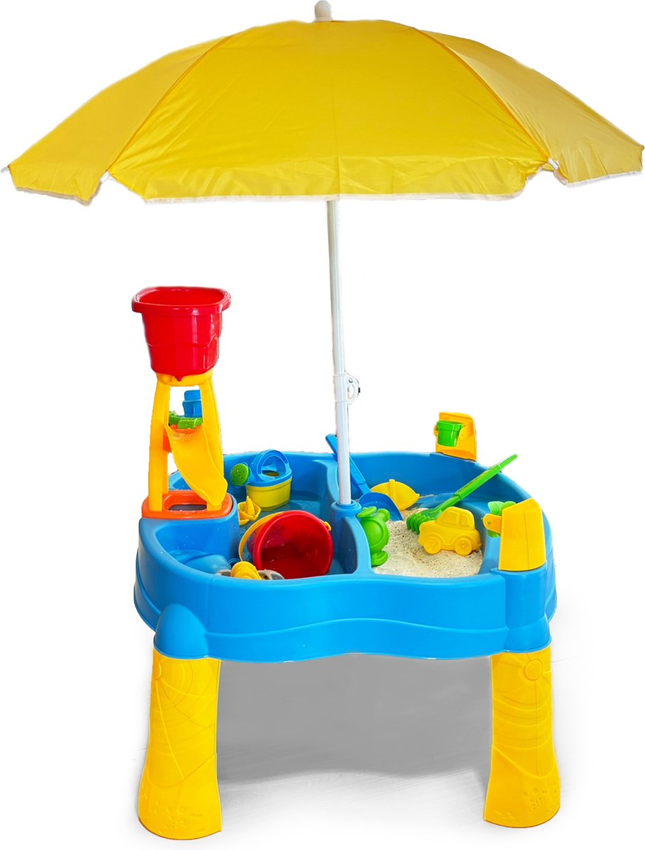 Zoem - Zand & Watertafel XXL Met Parasol 130x75cm - Buitenspeelgoed - Water - Speelgoed - Aquaplay