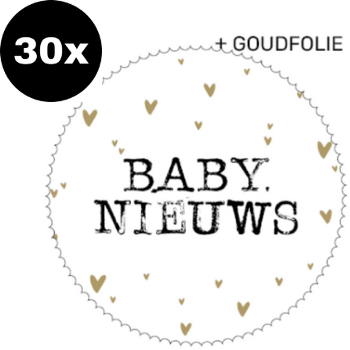30x Sluitsticker Baby nieuws - goudfolie - ZOETTT - 44mm - Baby nieuws - Zwangerschap - Sluitzegel geboortekaartje - Geboorte sticker - Luxe sluitzegel