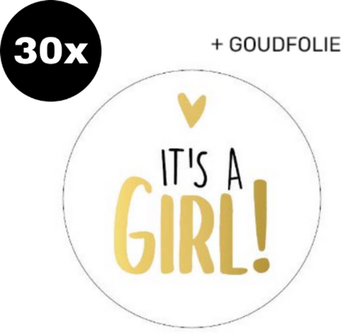 30x Sluitsticker Its a girl - goudfolie - ZOETTT - 40mm - Baby nieuws - Zwangerschap - Sluitzegel geboortekaartje - Geboorte sticker - Luxe sluitzegel
