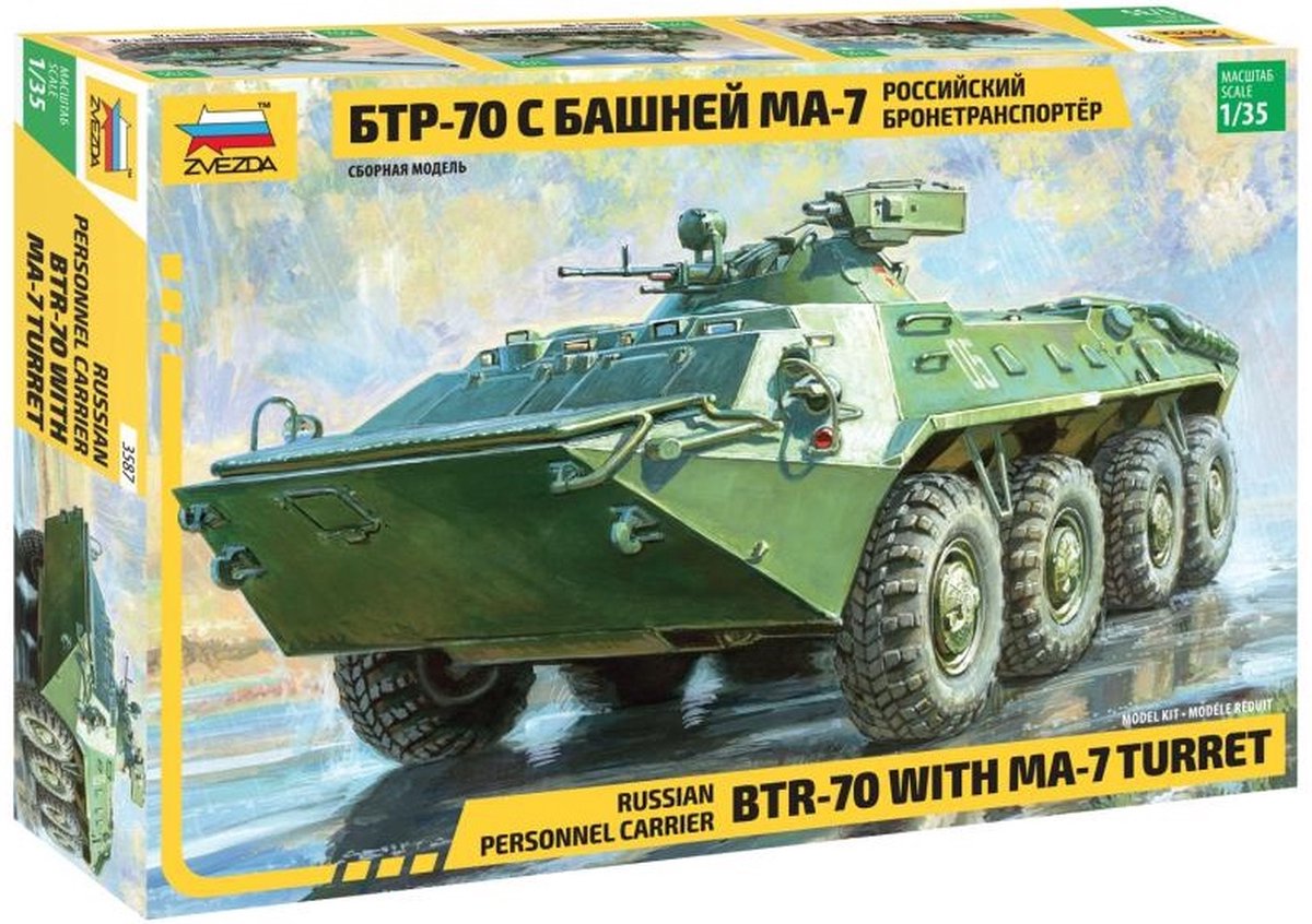Zvezda Modelbouwpakket Militaire voertuigen - 3587 BTR-70 met MA-7-koepel - Russische Personeelsvervoerder Plastic - 1:35 -