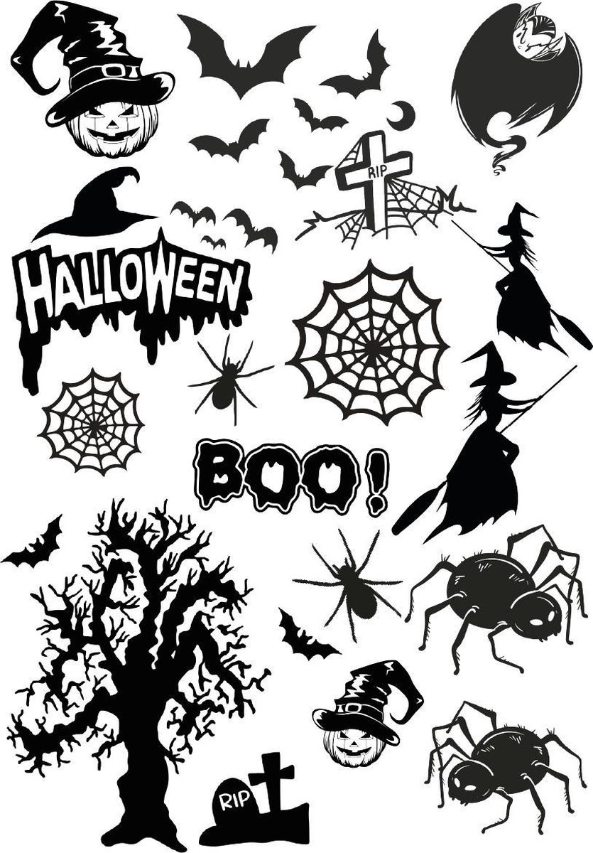 Halloween raamstickervel M - decoratie halloween - raamsticker - Halloween - zwart silhouet