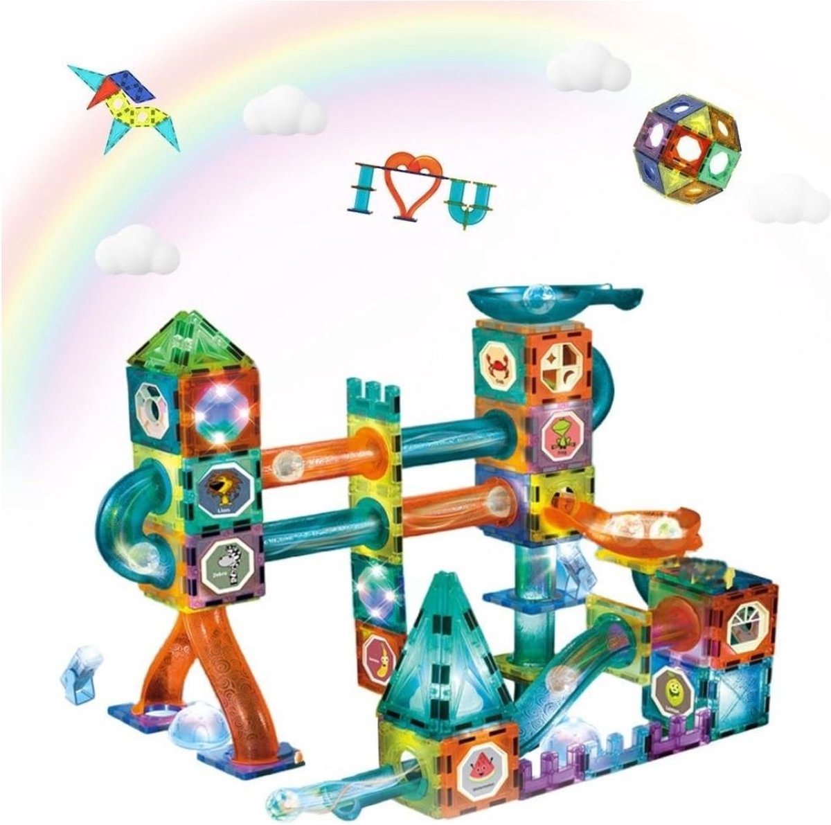 Zylo® Magnetische Knikkerbaan - Magnetic Tiles - Magnetisch Speelgoed - 75 Stuks - 31x25x8cm - Veelkleurig