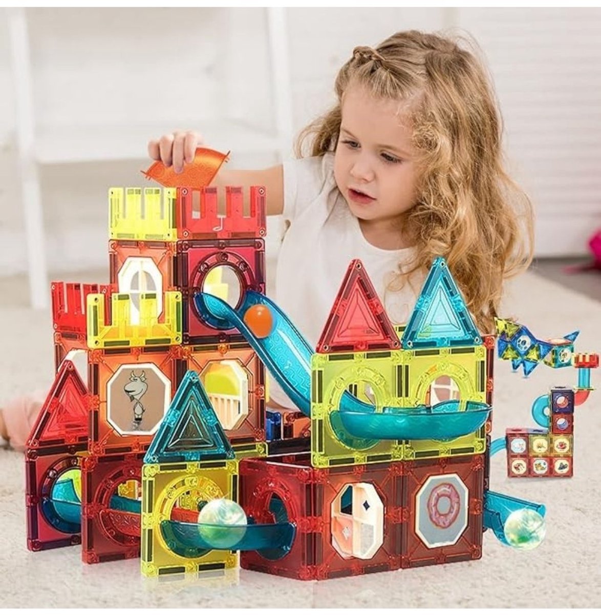 Zylo® Magnetische Knikkerbaan - Magnetic Tiles - Magnetisch Speelgoed - 75 Stuks - 32x26x9cm - Veelkleurig