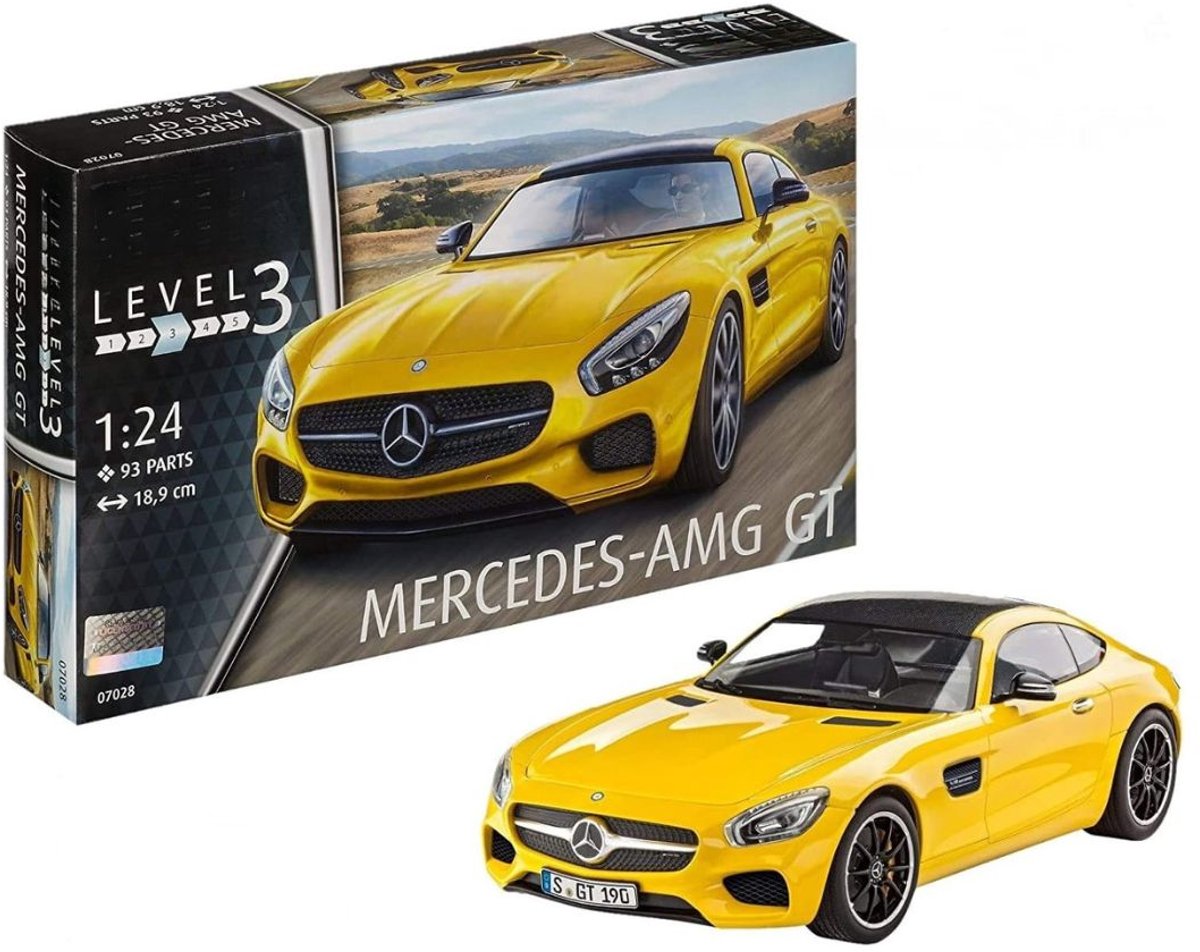 Zylo® Modelbouw Auto - Modelbouw Auto Bouwpakket - Modelbouwpakket - Mercedes Benz AMG GT Schaal - 36x21x8cm - Geel
