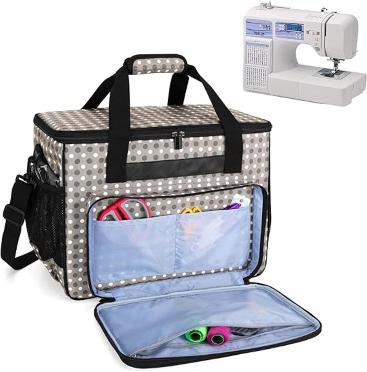 Zylo® Naaimachine Tas - Naaimachine voor Beginners - Mini-Naaimachine met Voetpedaal - Grijze stippen - 42cm x 22xm x 32cm