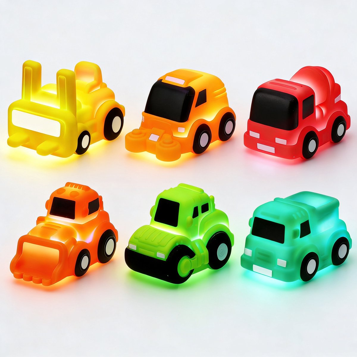 Badspeelgoed met Licht- en Kleureffecten - 6 Stuks Watergeactiveerde Autos - Schimmelvrij, Zonder Gaten - Sensorisch Bad- & Zwemspeelgoed voor Kinderen 3-5 Jaar - Bouwvoertuigen Cadeau voor Jongens en Meisjes