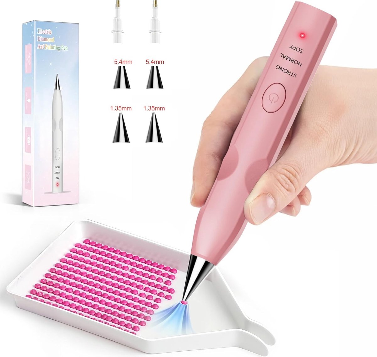 Elektrische diamantpen - met vacuümpomp - geen wax nodig - lichtgewicht ontwerp - 3 instelbare zuigstanden & oplaadbaar - DIY diamantkunst accessoires en gereedschap - roze