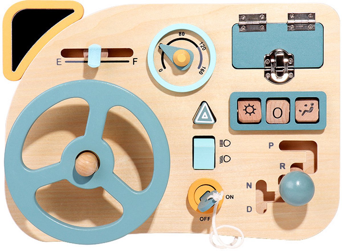 Houten Montessori Busy Board - Interactief Stuurwiel Speelgoed - Educatief Dashboard voor Peuters & Kleuters 3-5 Jaar - Fijne Motoriek - Rollenspel Reisspeelgoed