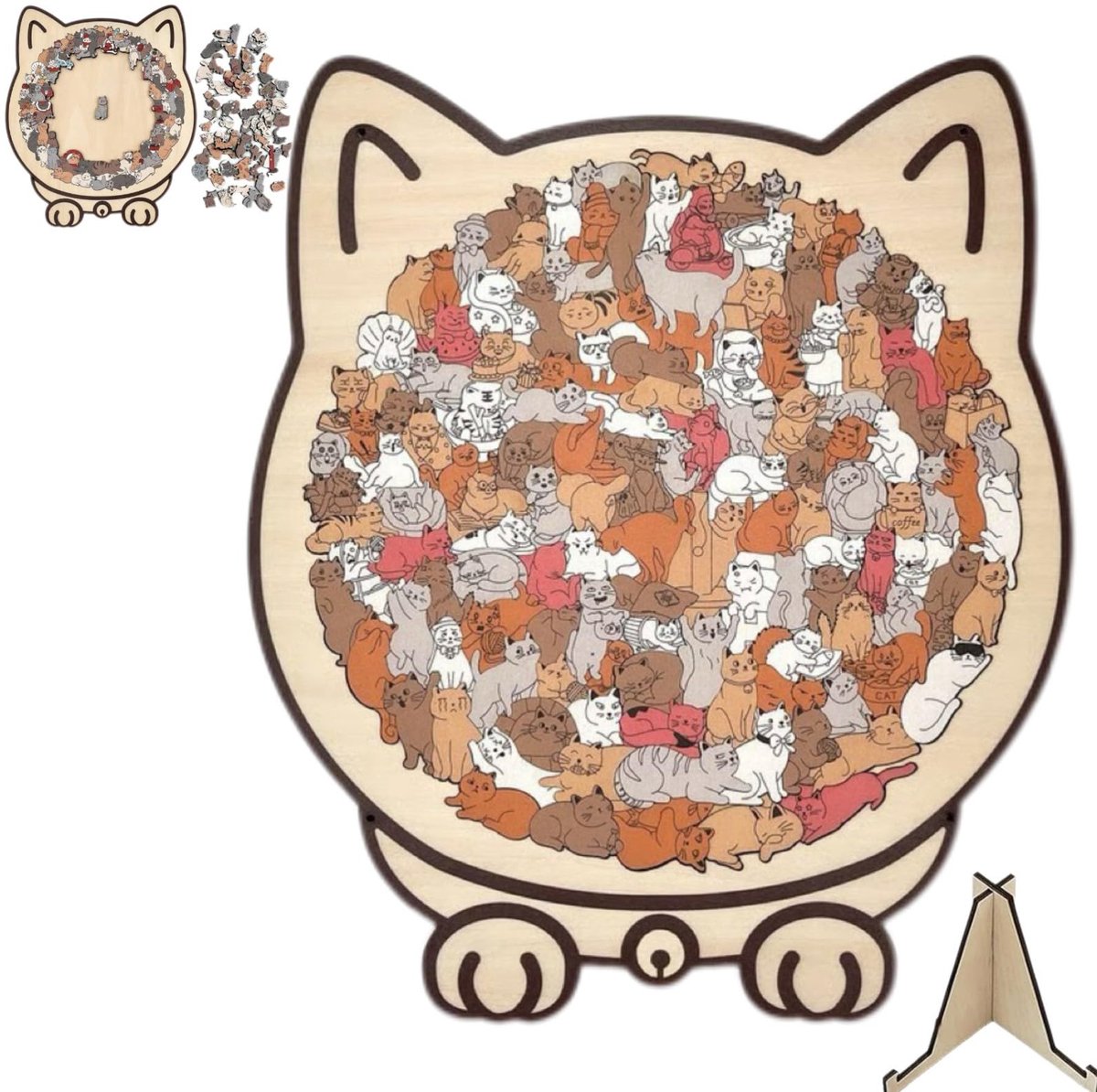 Houten puzzel van 135 stukjes in de vorm van een kat - Houten puzzel, schattige kattenpuzzel, cadeau voor kattenliefhebbers, voor thuis en ontspanning