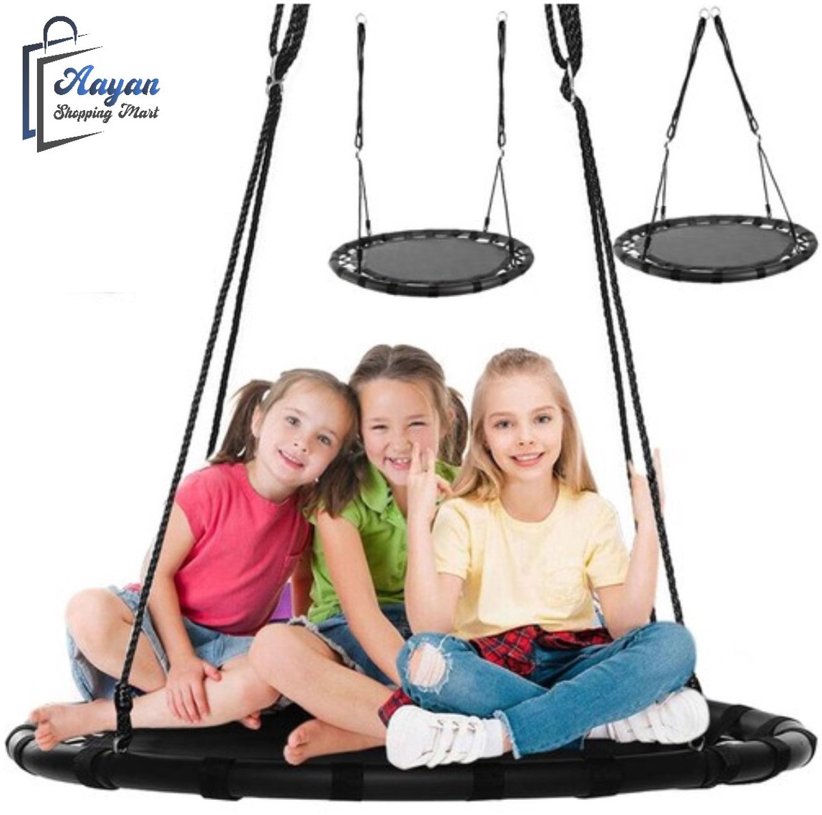 Nestschommel Buitenspeelgoed Ø 100 CM - Slinger schommel- Nest Schommel - Zwart - Ronde schommel - Ooienvaarsnest -150 KG Belasting - Voor kinderen en volwassenen - 19069