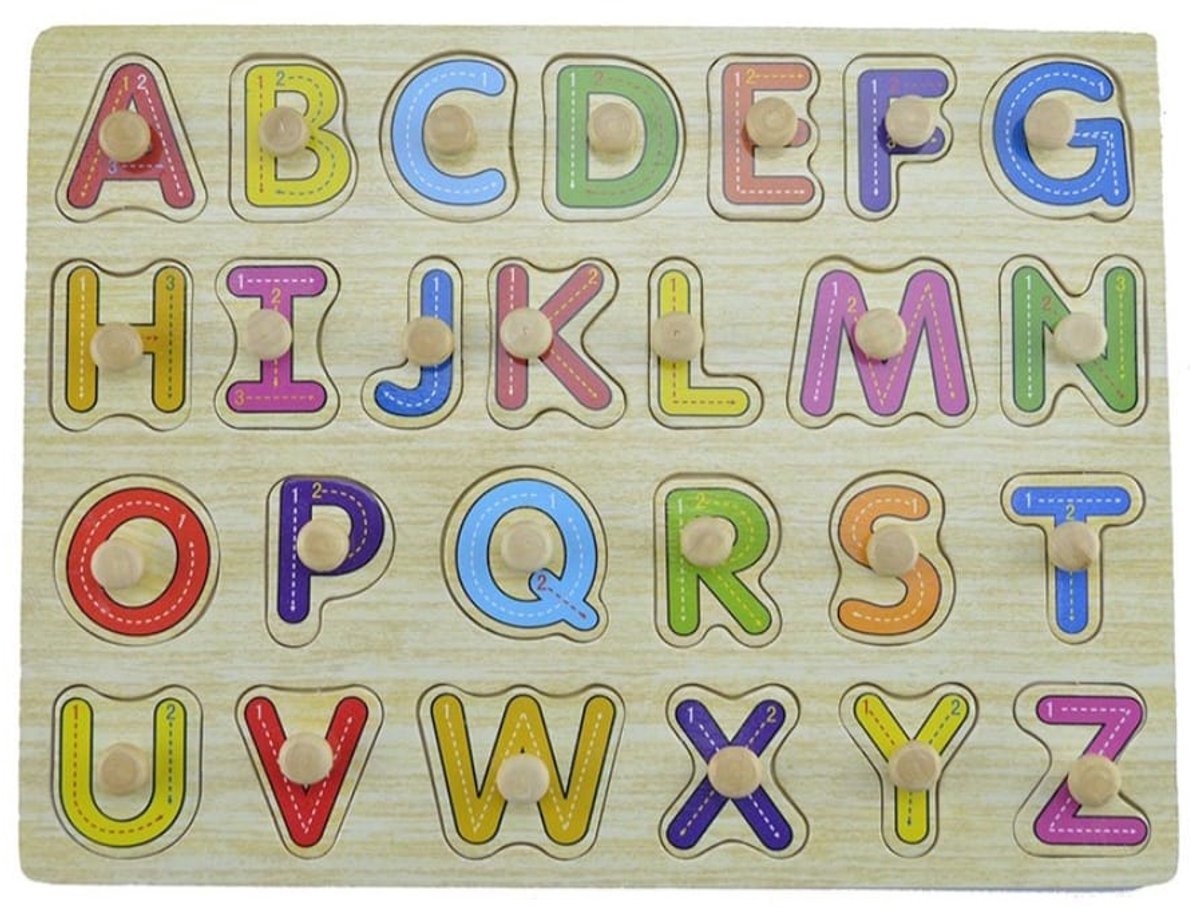 Houten ABC Puzzelspel – Leerzame en Speelse Letter- & Vormenpuzzel voor Kinderen