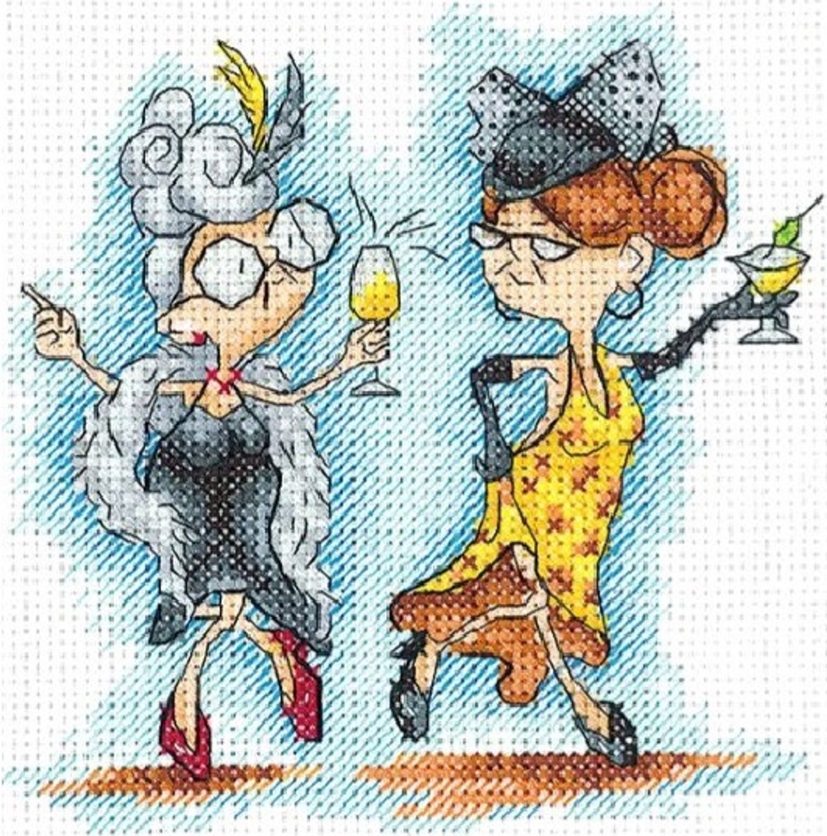 Borduurpakket - SANB-19 - Grannies at the Party - Grootmoeders op het feest - Andriana