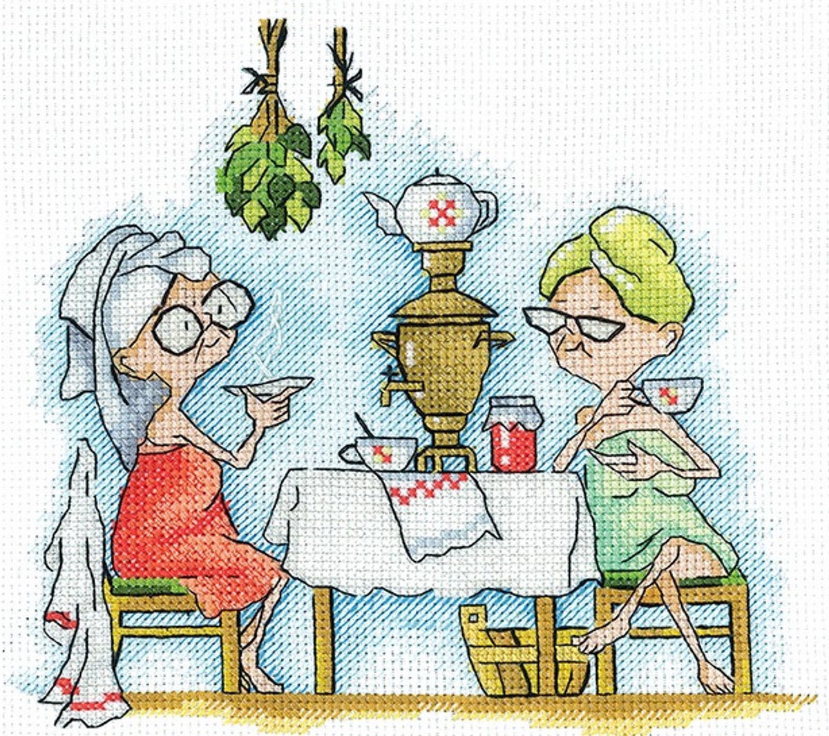 Borduurpakket - SANB-22 - Grannies in the Sauna - Grootmoeders in de Sauna - Andriana