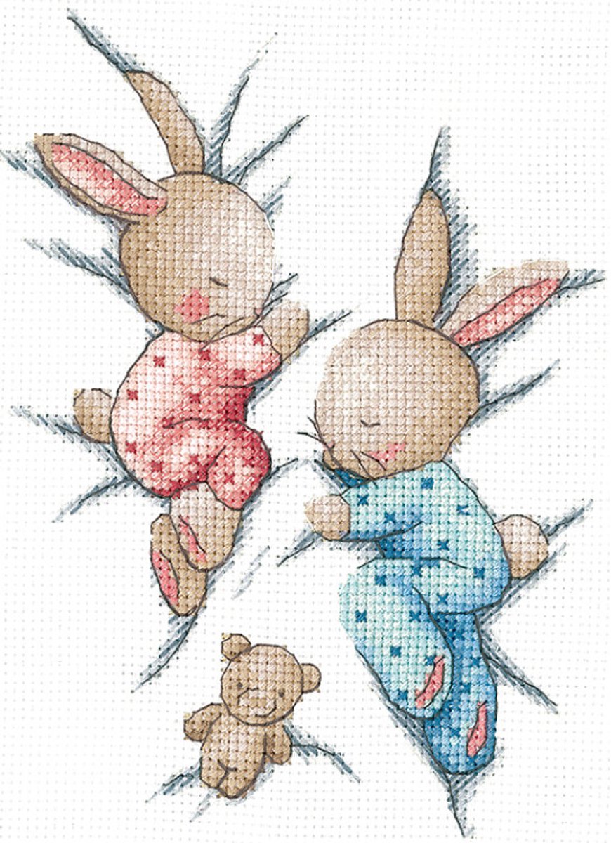Borduurpakket - SANS-70 - Sleeping bunnies - Slapende konijntjes - Andriana