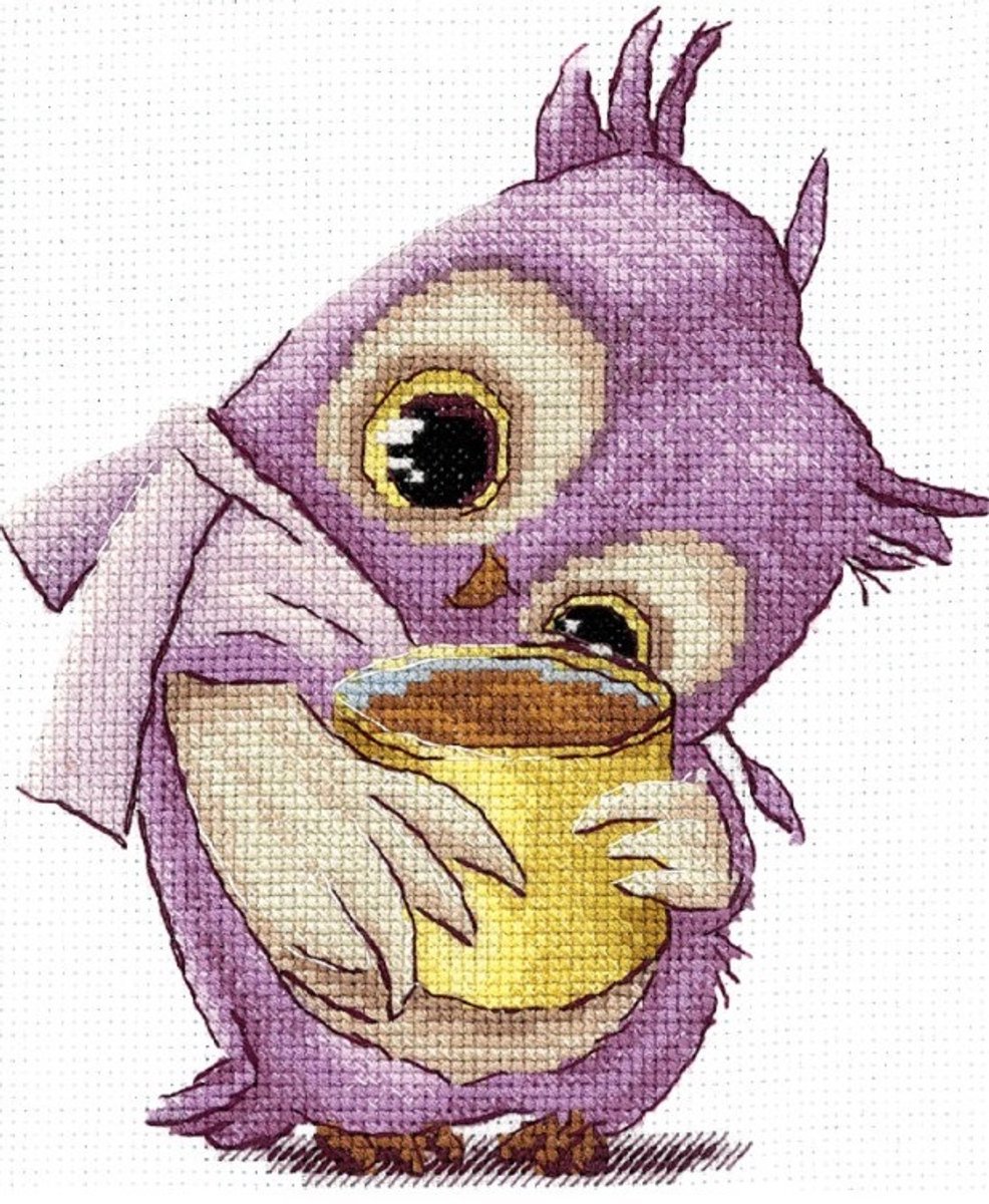 Borduurpakket Andriana - Coffeelovers - Owl - Uil - telpatroon om zelf te borduren