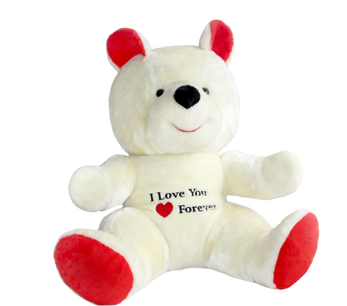 Grote knuffelbeer - Teddybeer - wit rood - I love you  - 120 cm