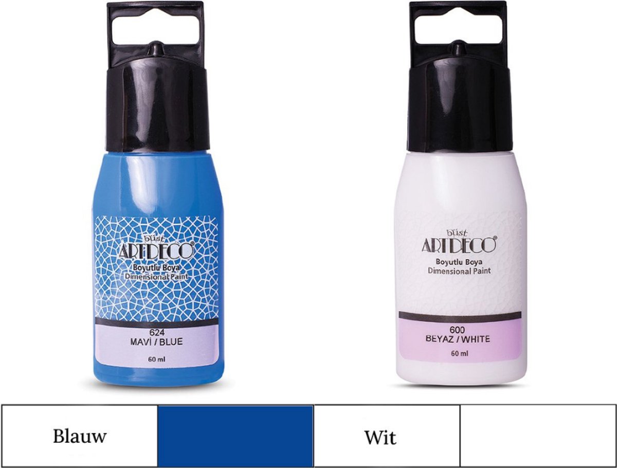 Artdeco 3D Dimensionale Verf Set – 2x50 ml – Blauw & Wit – Geschikt voor Stof, Glas, Keramiek, Karton, Metaal, Papier & Steen – 3D Liner Textuur- en Reliëfschilderen Dimensional Paint