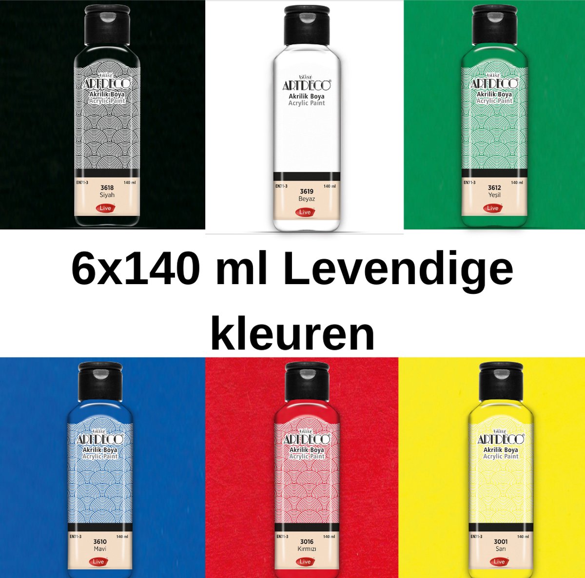 Artdeco Acrylverfset 6x140ml, hobbyverfset, hoofdkleur acrylverfset , Glasverf, houtverf, keramiekverf, DIY Projecten