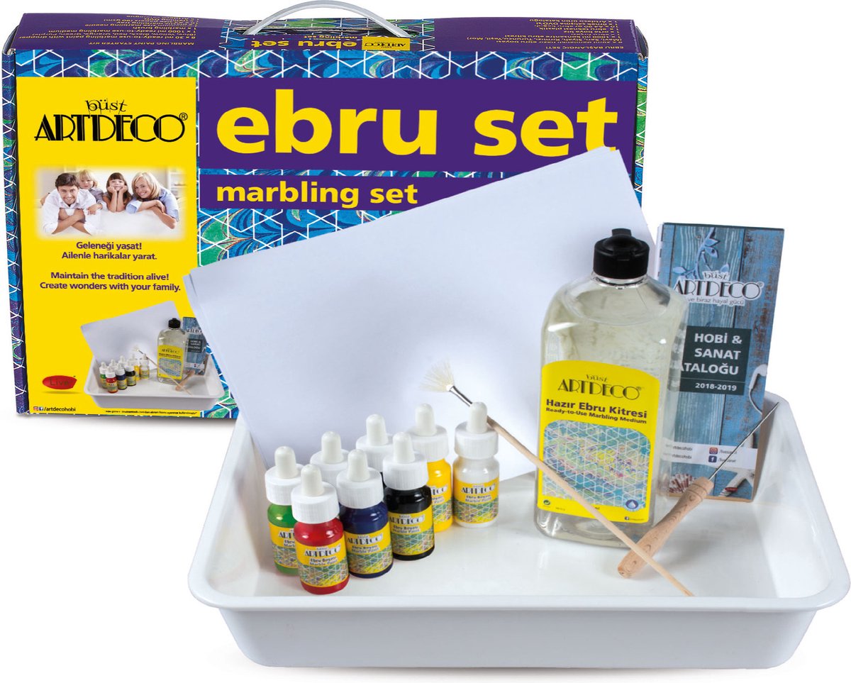 Artdeco Ebru Schilderen Startset – 8 Kleuren van 30 ml – Compleet Marmertechniek Pakket voor Creatieve Hobbyisten en Kunstenaars, Schilderen DIY Set