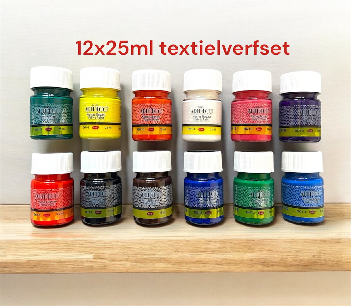 Artdeco Textielverf Set van 12 Kleuren - Wasbare en Machinewasbare Textielverf - 12x25ml - Levendige & Hoofd- en Secundaire Kleuren - Perfect voor T-Shirts & Creatieve Ontwerpen