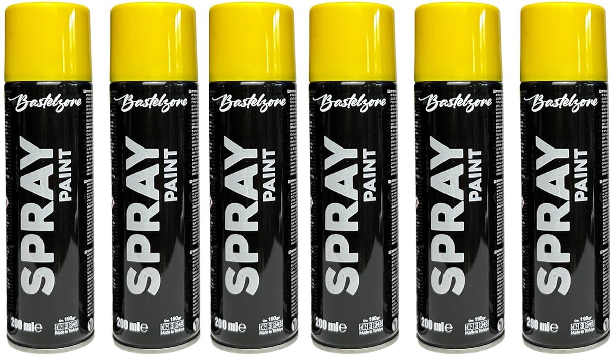 Spuitverf set 6 x 200 ml - geel. Sneldrogende graffiti-spuitbussen voor hout, steen, metaal, glas. geel (RAL 1023)