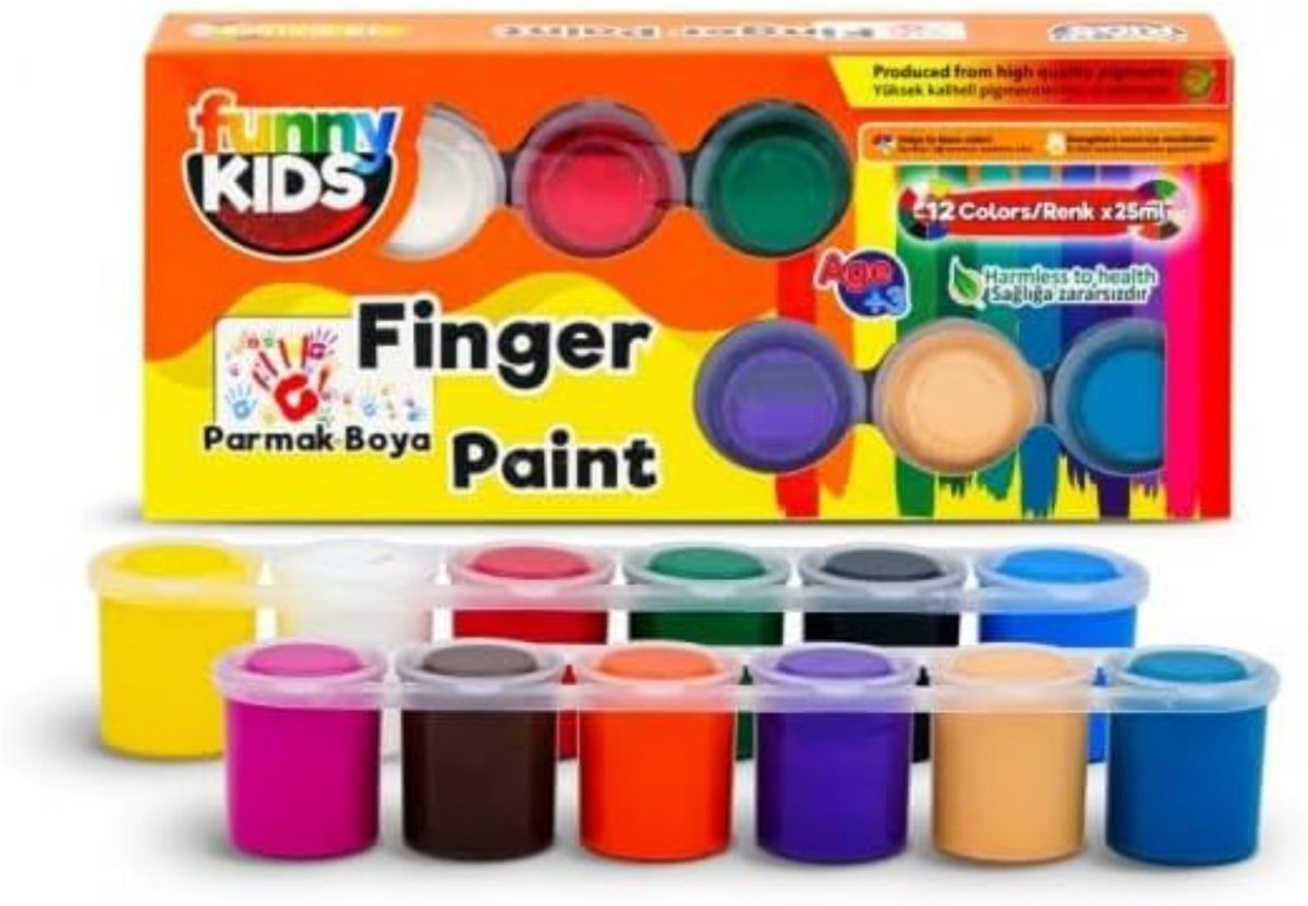 Vingerverf Set voor Kinderen 12x25ml - Uitwasbaar, Niet-Giftig & Levendige Kleuren - Perfect voor Creatieve Speelmomenten