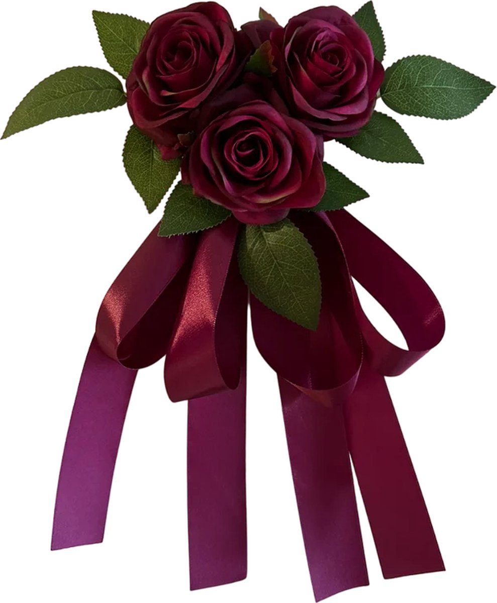 autodeco.nl MIA BURGUNDY Buitenspiegel Decoratie - Trouwauto Versiering Burgundy Rozen met Linten - Bloemen op de Auto Bruiloft - Trouwerij - Huwelijk - Bruiloft Decoratie - Versiering Spiegel Auto - Autoversiering voor Volgautos