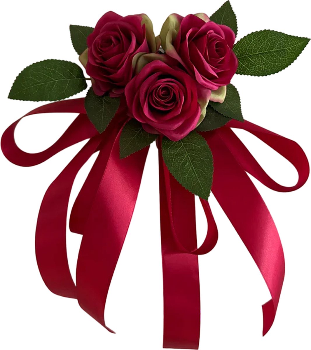 autodeco.nl MIA DONKER ROOD Buitenspiegels Decoratie - Trouwauto Versiering Donker Rode Rozen met Linten - Bloemen op de Auto Bruiloft - Trouwerij - Huwelijk - Bruiloft Decoratie - Versiering Spiegel Auto - Autoversiering voor Volgautos