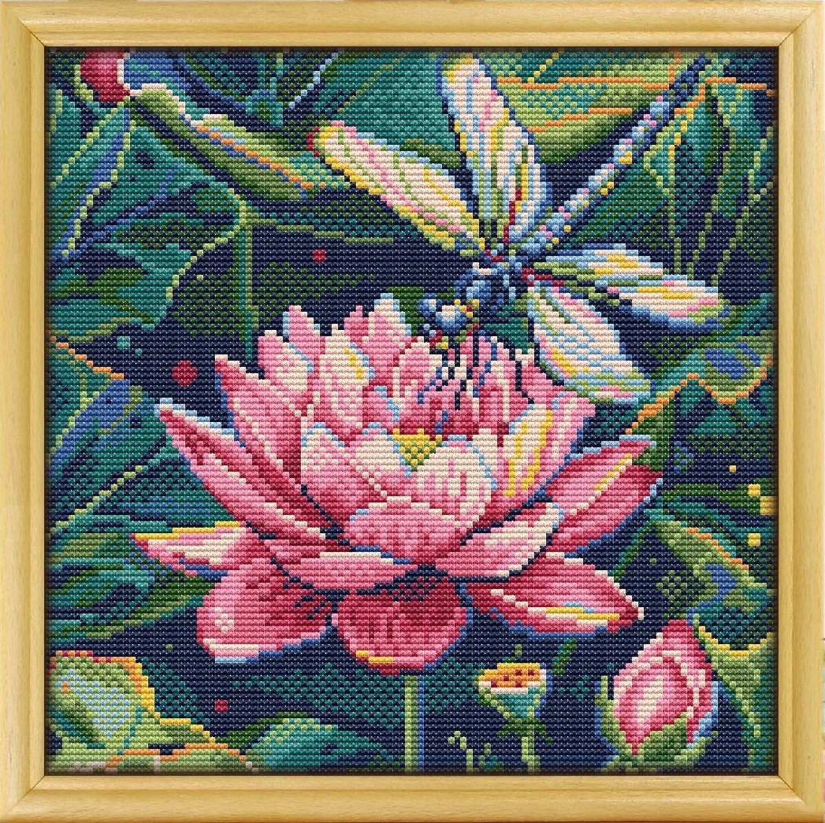 Borduurpakket Awesome Pattern Studio - Dragonfly on Lotus - Libelle op een Lotus - Geschikt voor beginners/inclusief Nederlandse gebruiksaanwijzing