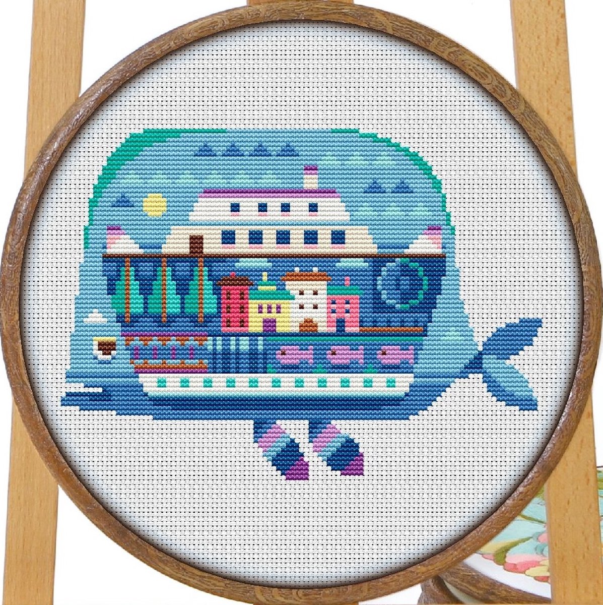 Borduurpakket Mandala - APS - Whale Ship - Walvisboot - telpatroon om zelf te borduren - geschikt voor beginners