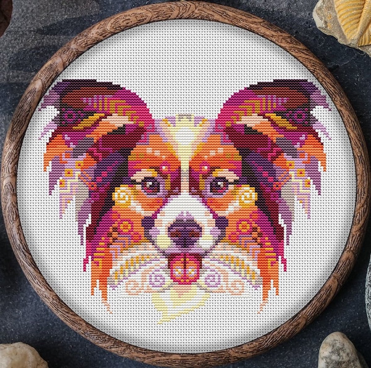 Borduurpakket Mandala - Hond: Papillon - APS - telpatroon om zelf te borduren