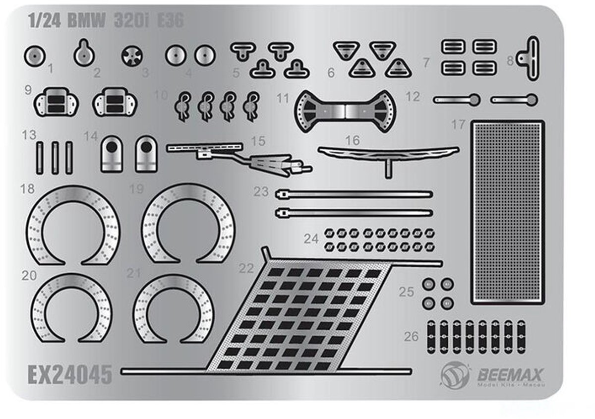 Beemax Modelbouwpakket Auto - 24045 BMW 320i BTCC Brands Hatch 1996 Winner - Detail Up parts Accessoires set - 1:24 -