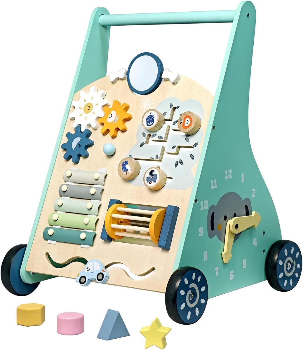 Houten Loopwagen 1 jaar van best4juniors, Leren Lopen - Baby Walker - Looptrainer, Maak Kennis met Vormen, Educatief Speelgoed, cadeau, Stimuleert Motoriek & eerste Stapjes,