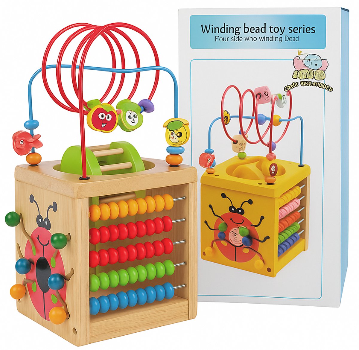 Lieveheersbeestje Houten Activiteitenblok – Educatief Speelgoed voor Peuters, 5-in-1 – Kralenbaan & Lieveheersbeestje Design, Perfecte cadeau voor kinderen