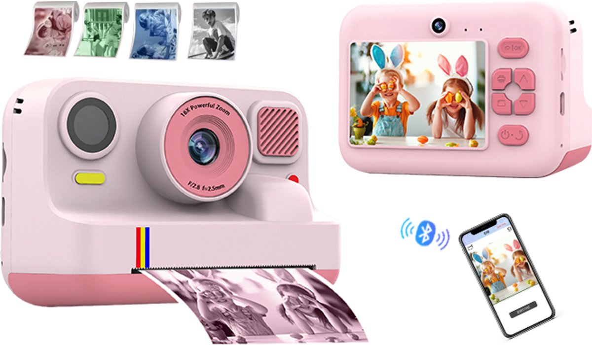 BLOSSOM Digitale Kindercamera - HD 1080P - 32GB sd kaart - camera kinderen - Vlogcamera met games - Klein Formaat Speelgoed - Met videofunctie - Roze