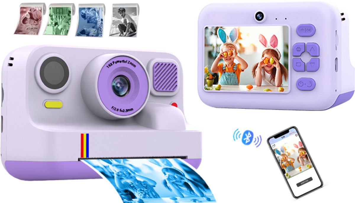Digitale Kindercamera - HD 1080P - camera kinderen - Vlogcamera met games - Klein Formaat Speelgoed - Met videofunctie - Paars