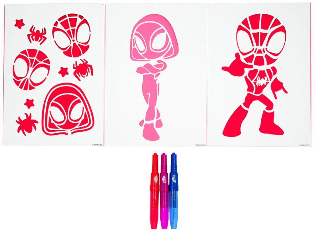 Blaaspennen Set Spidey Inclusief 3 blaaspennen en 3 sjablonen - Spraypen - Blopens - Blaasstiften