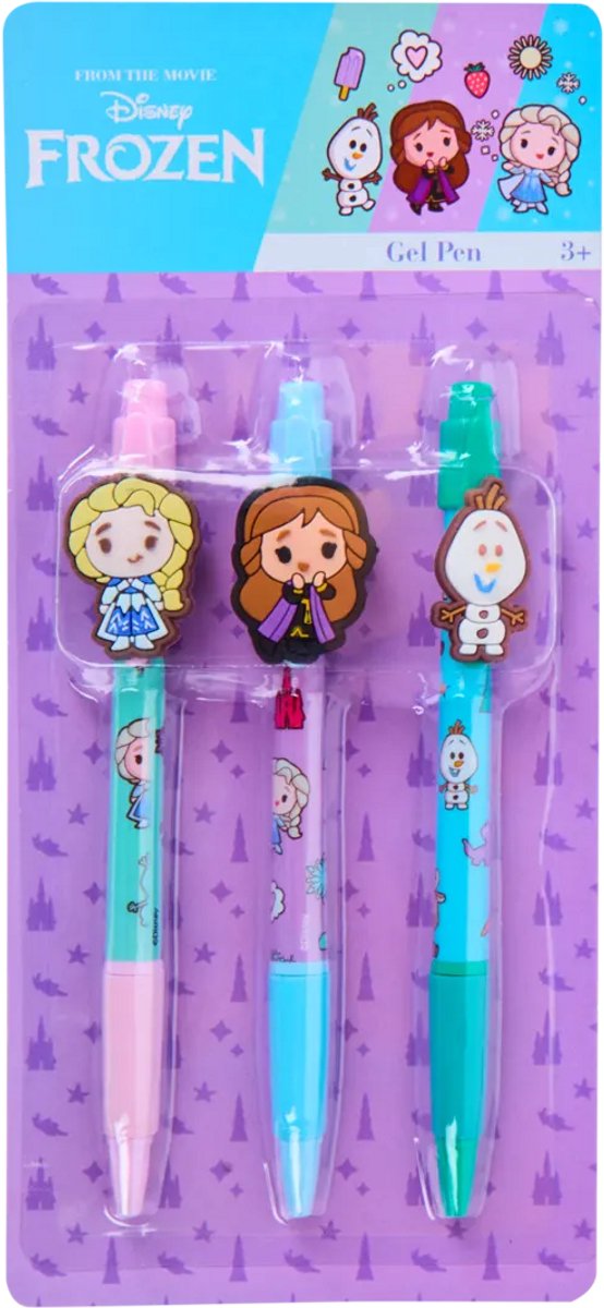 Disney Frozen gelpen - 3 gelpennen - anna elsa en olaf - roze blauw groen - gel pen - 3+