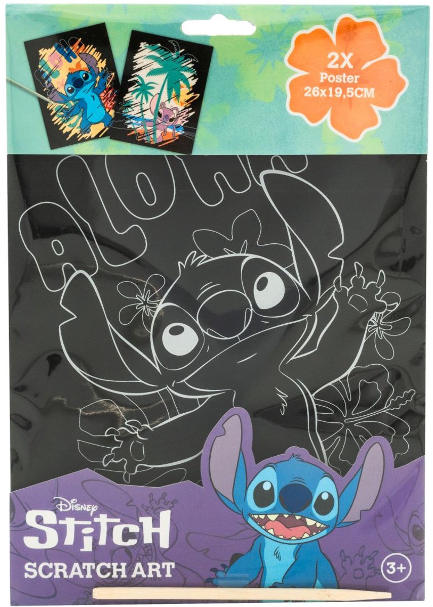Disney Lilo & Stitch - 2x scratch art poster - kras posters 26 x 19,5cm - a4 formaat - kraskunst - Aloha Stitch en Angel with palm tree