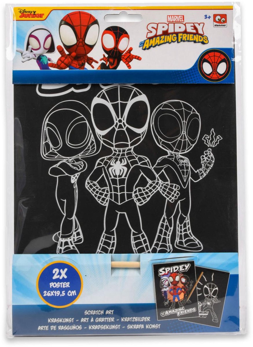 Disney junior - Marvel Spidey and his amazing friends - 2x scratch art poster - kras posters 26 x 19,5cm - a4 formaat - kraskunst