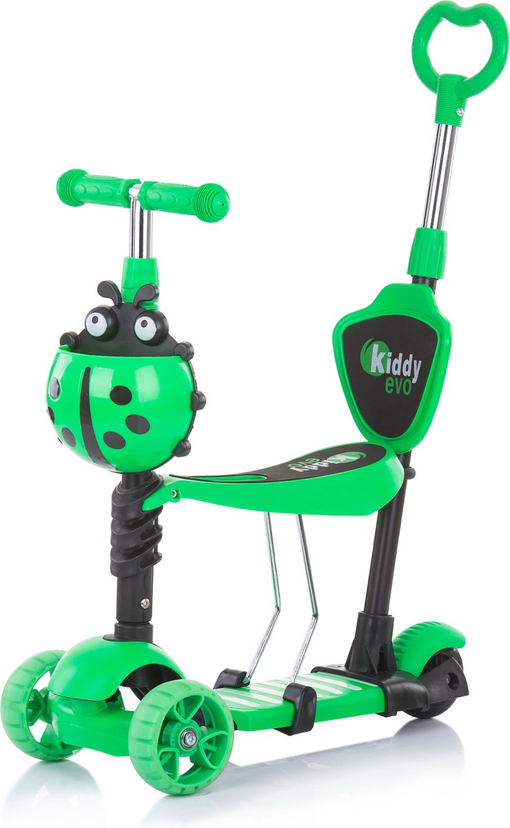 Chipolino Kiddy Evo Step - Step met zitje en duwstang - 3 wielen - 3 in 1 - Kinderscooter met LED wielen - Lime