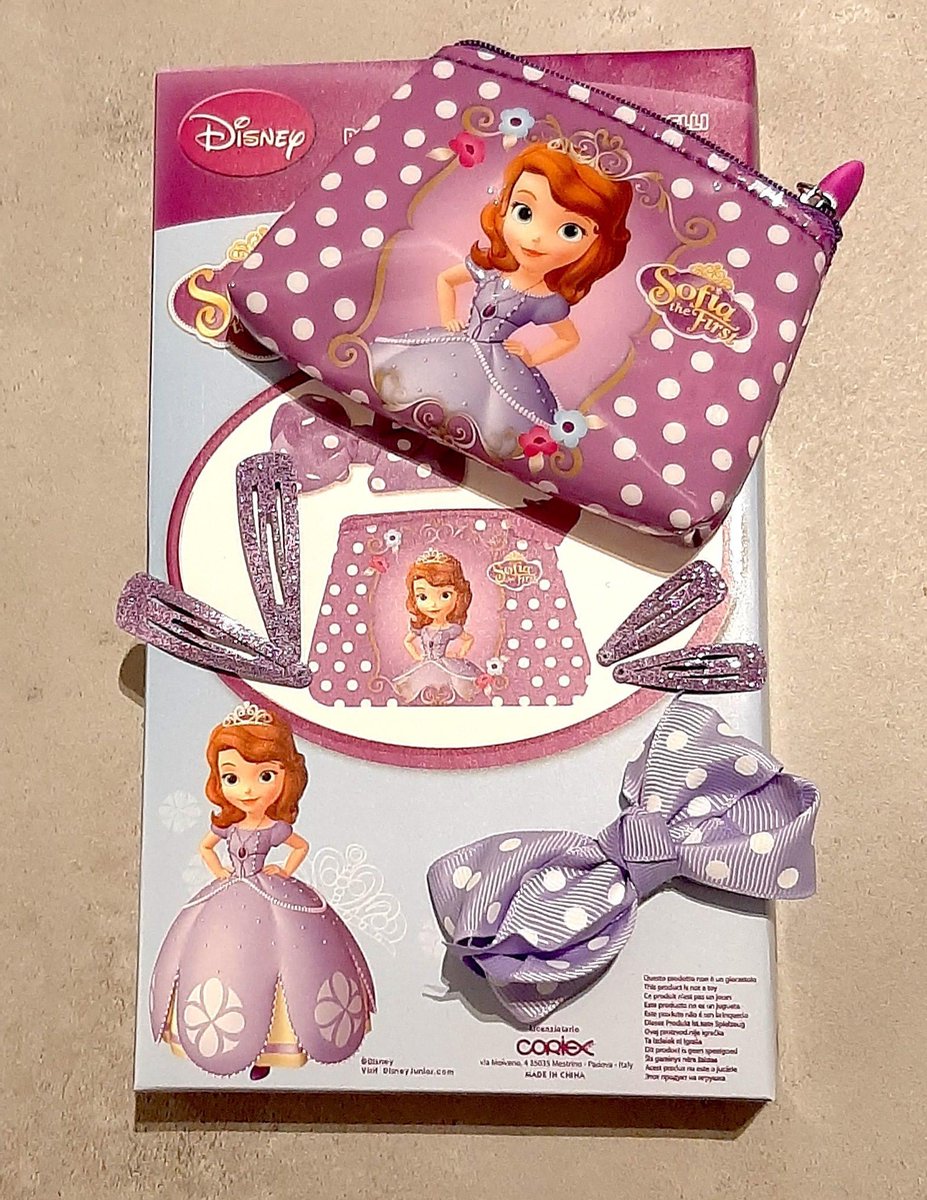 Cadeau set Disney - prinses Sofia I - princess Sophia the first - haarspeldjes en tasje - lila glitter speldjes - cadeautje Sinterklaas of kerstmis