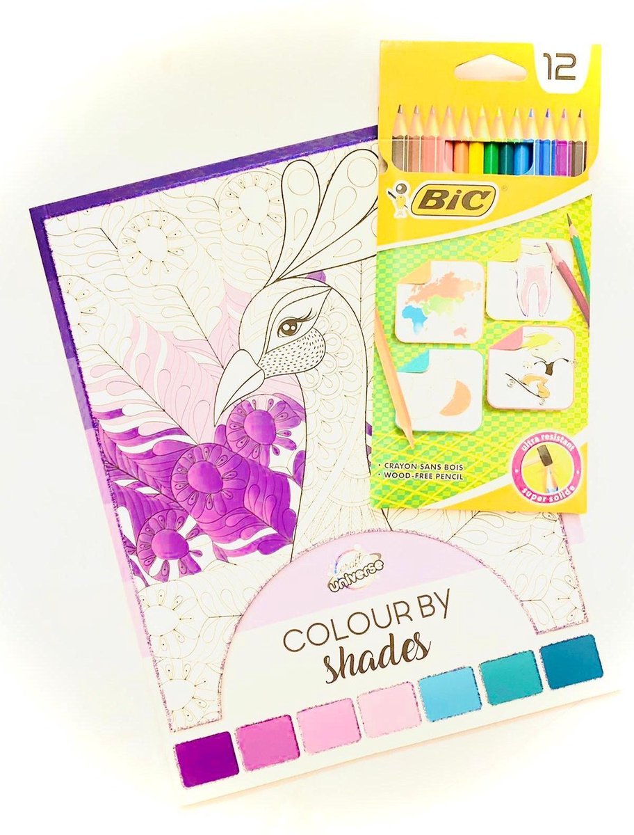 Kleurboek voor volwassen Zwaan + 12 BIC kleurpotloden - Schaduw Kleurboek voor volwassenen - Kleurpotloden voor volwassenen - Potloden volwassenen - Kleuren - Stiften - Kleurboek voor volwassenen bloemen