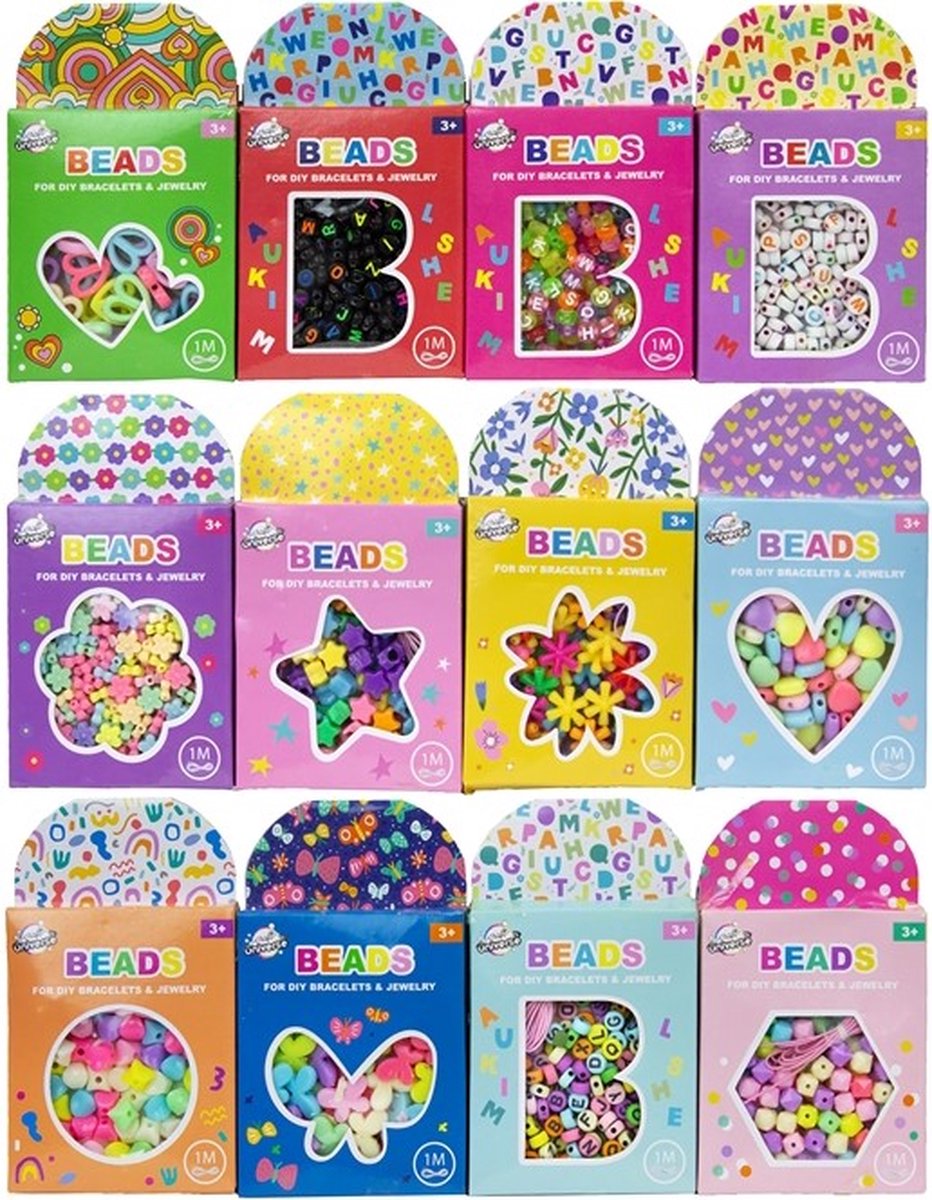 Kralenset + 1 meter koord assorti in doosje 7,5x12,5cm