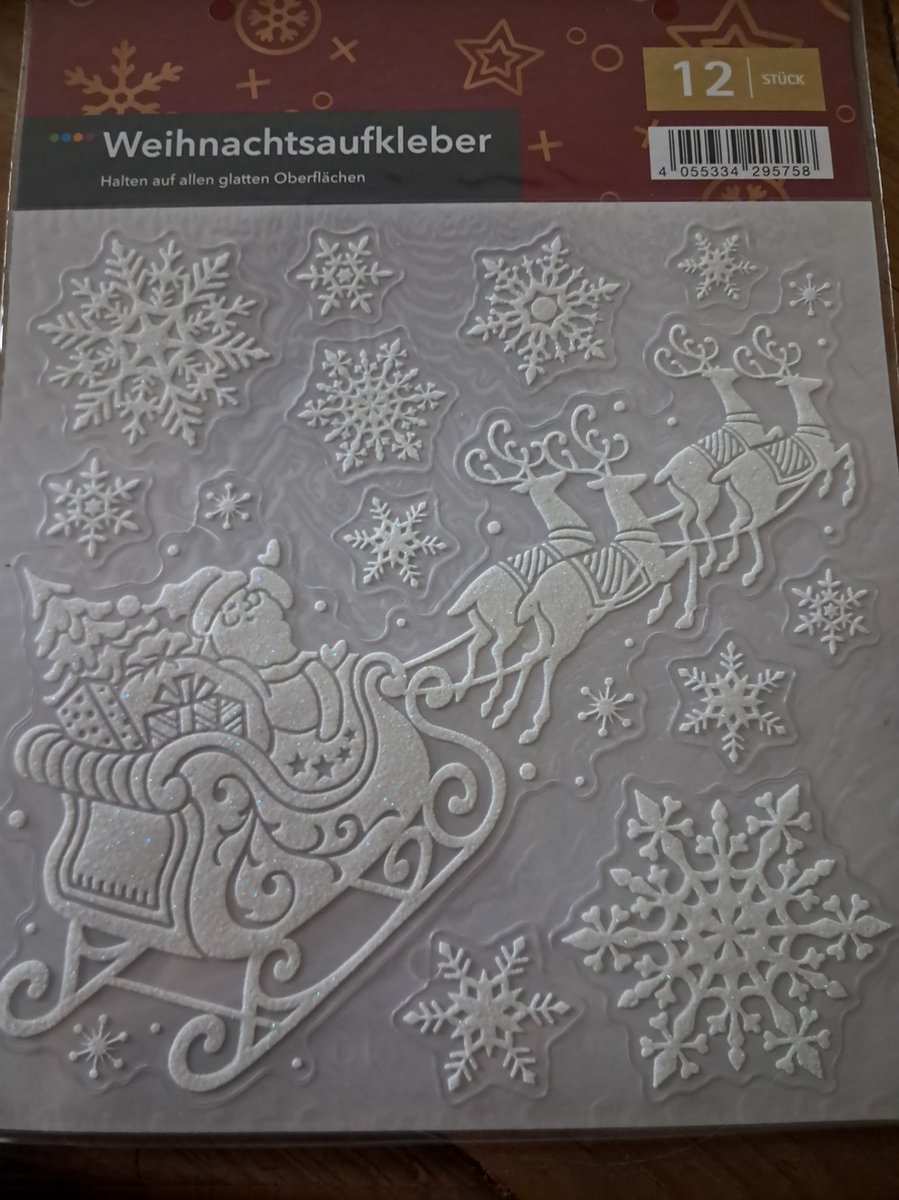 Crelando Kerst stickers 12 stuks - Wit - Arreslee Kerstman Rendieren