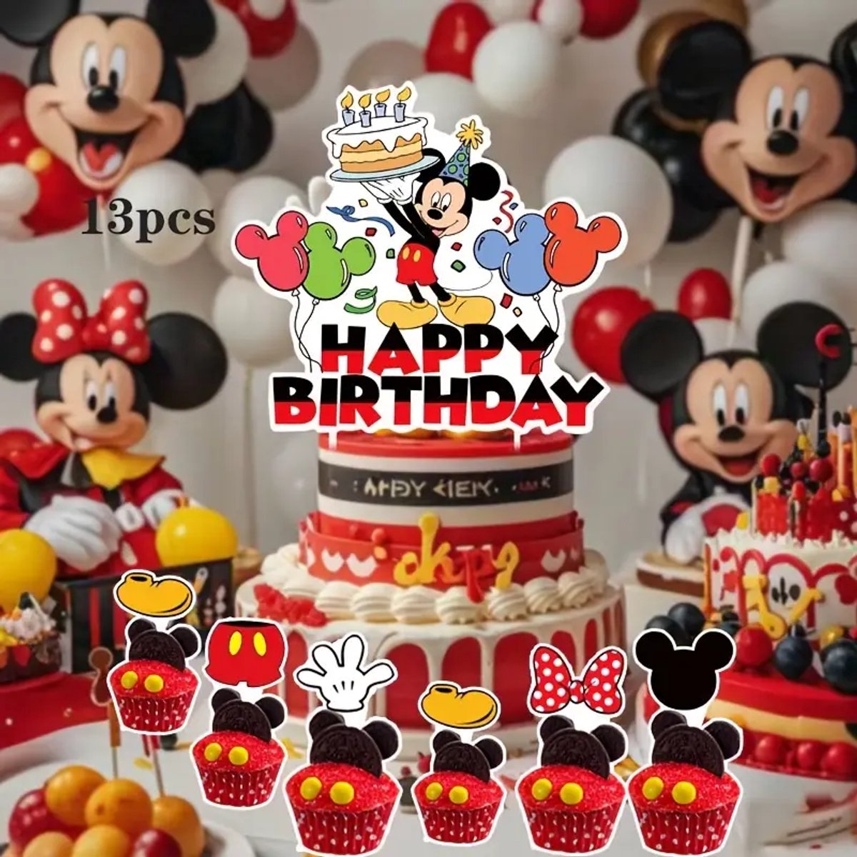 Taart / Cupcake versiering toppers - Mickey Mouse 13 - Delig