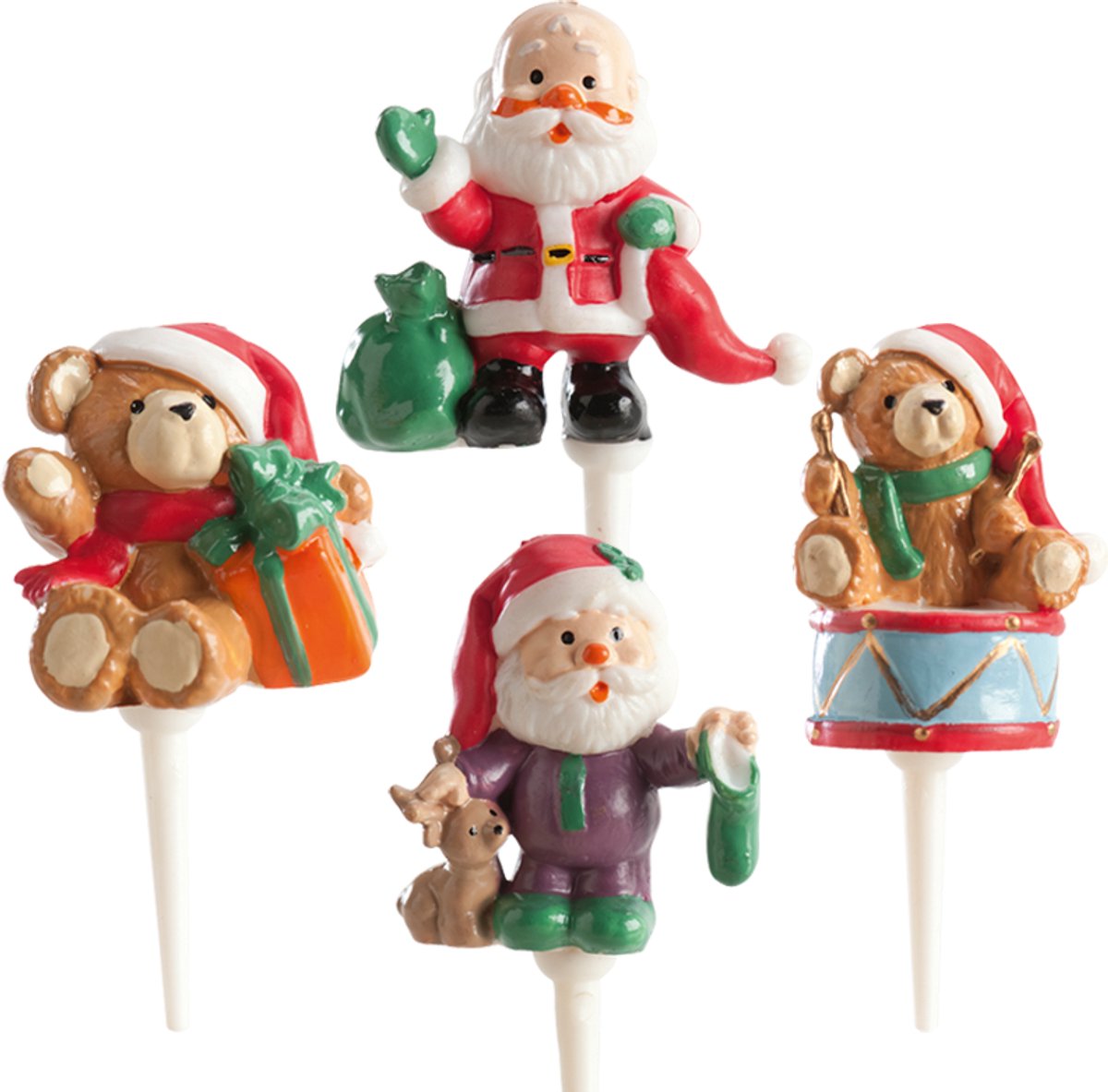 Taart of Cupcake toppers Kerstman en Kerstbeer set van 4