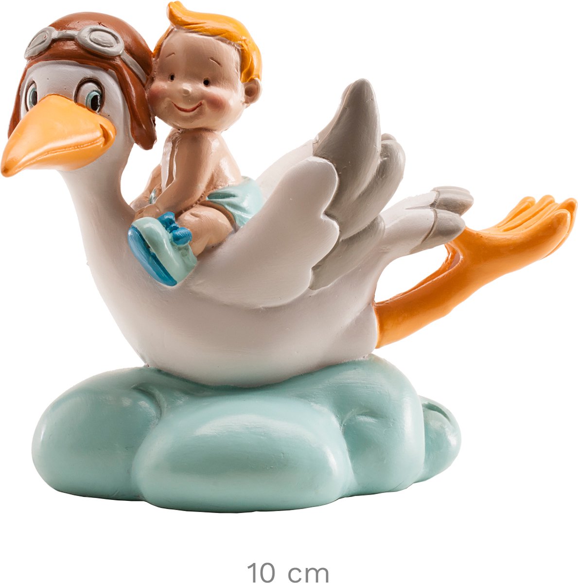 Taarttopper Ooievaar op wolk - Blauw Jongen