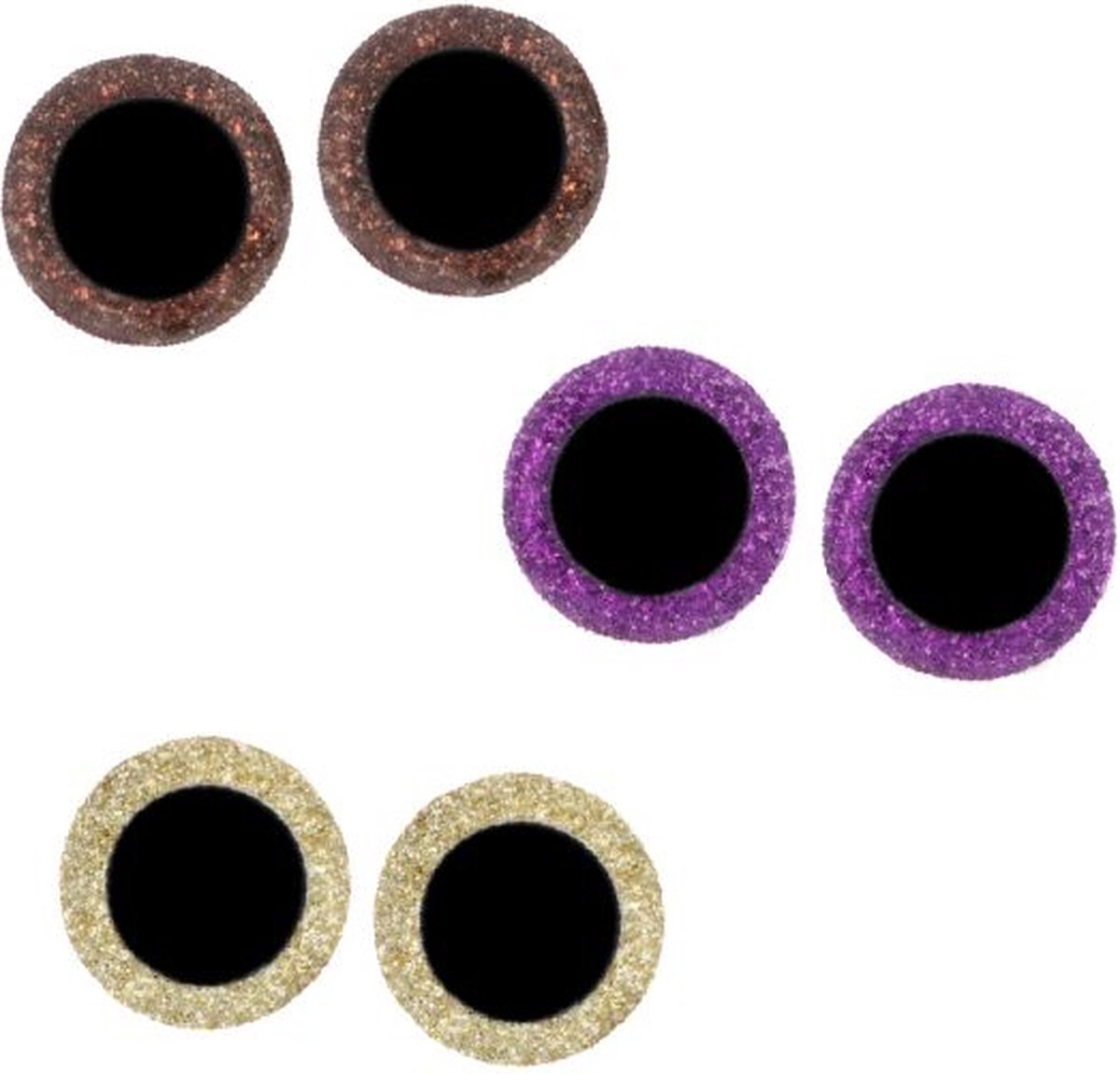 OPRY GLITTER DIERENOGEN 60 STUKS TWEEKLEURIG 8-18MM IN OPBERGDOOS